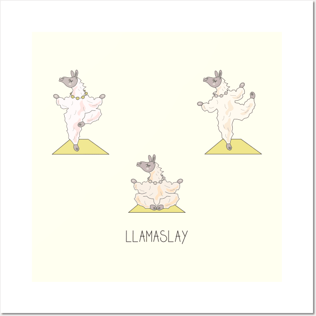 Fun illustration of an llama practicing yoga Wall Art by SooperYela